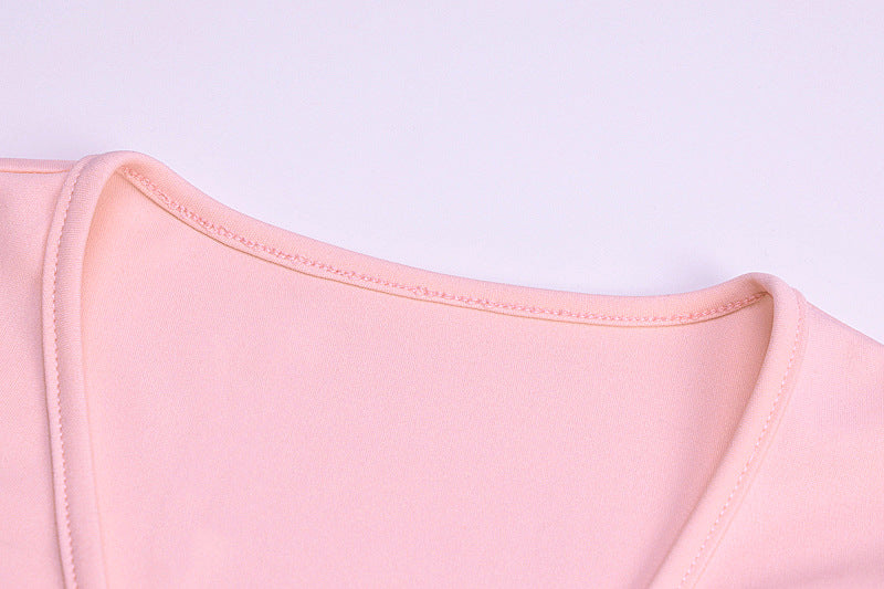 CurvesSense European and American 2024 autumn women's clothing exposed navel hair long sleeve v-neck T-shirt Short Top