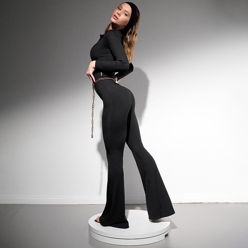 Women's Lapel Front Zipper Sexy Skinny Jumpsuit