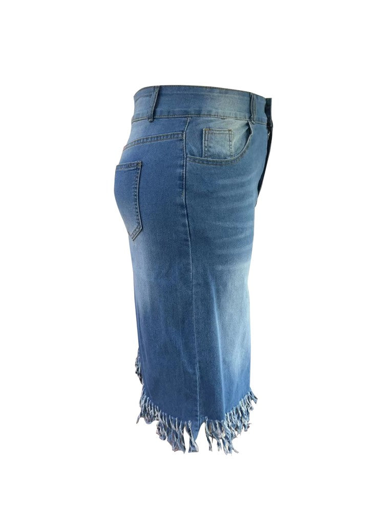 Plus Size Clothes Stretch Denim Skirt Tassel Hip Skirt