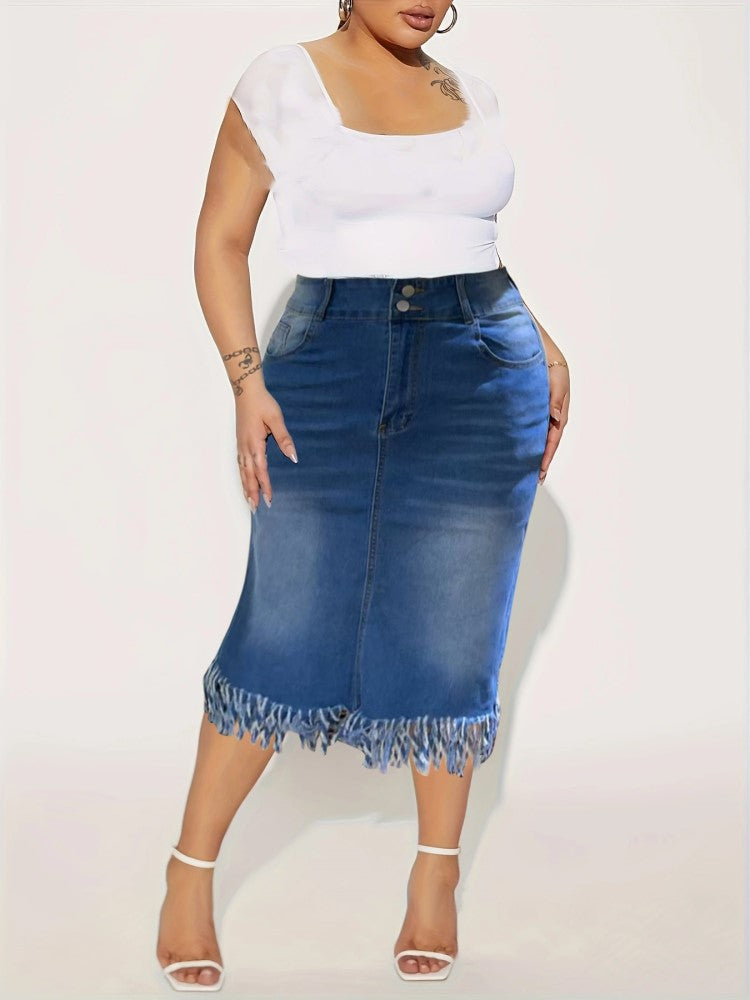 Plus Size Clothes Stretch Denim Skirt Tassel Hip Skirt