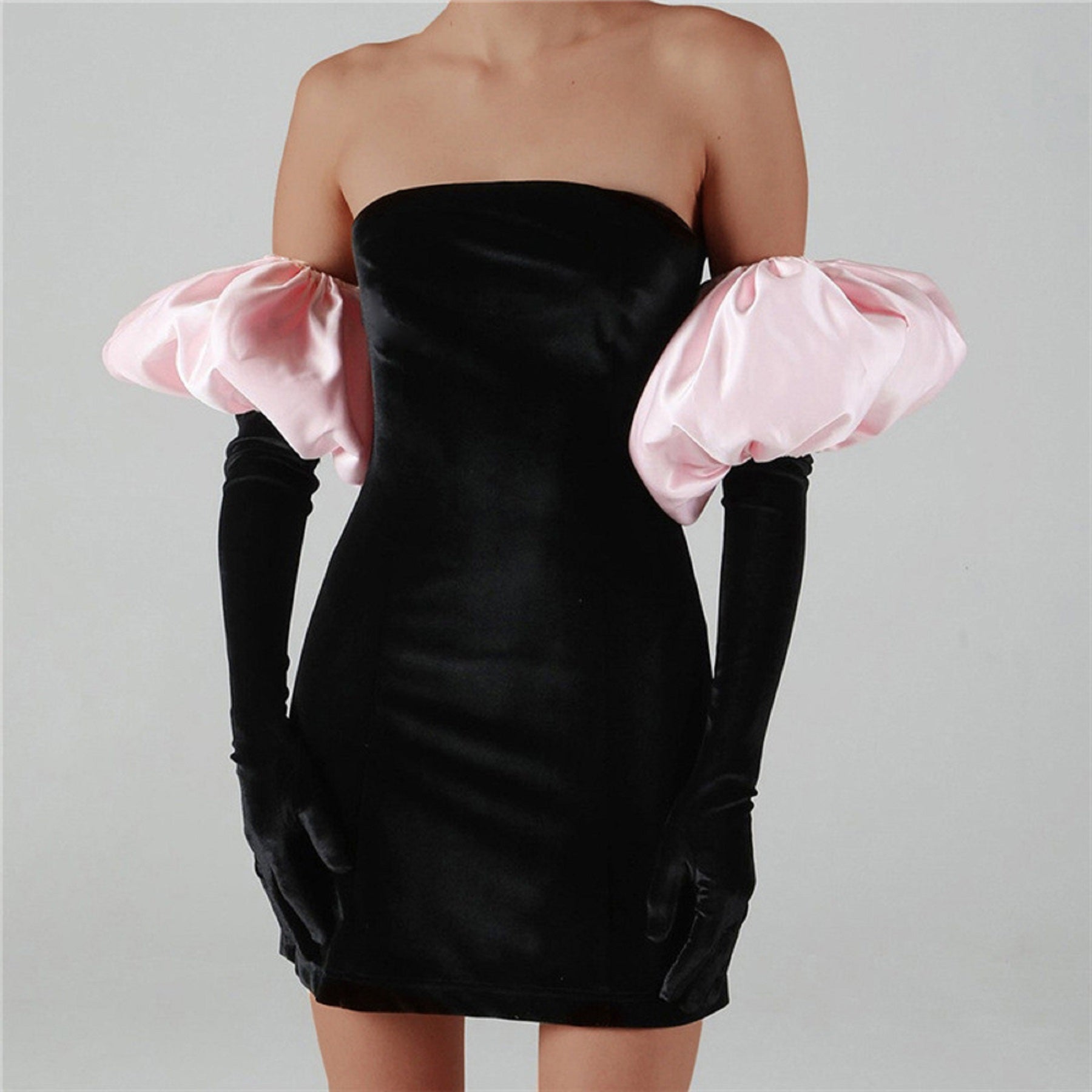 CurvesSense Winter Women's Fashionable Puff Sleeves Sexy Breast-Wrapped Slim Fit Hip-Wrap Dress Casual Comfort Chiffon Womenswear