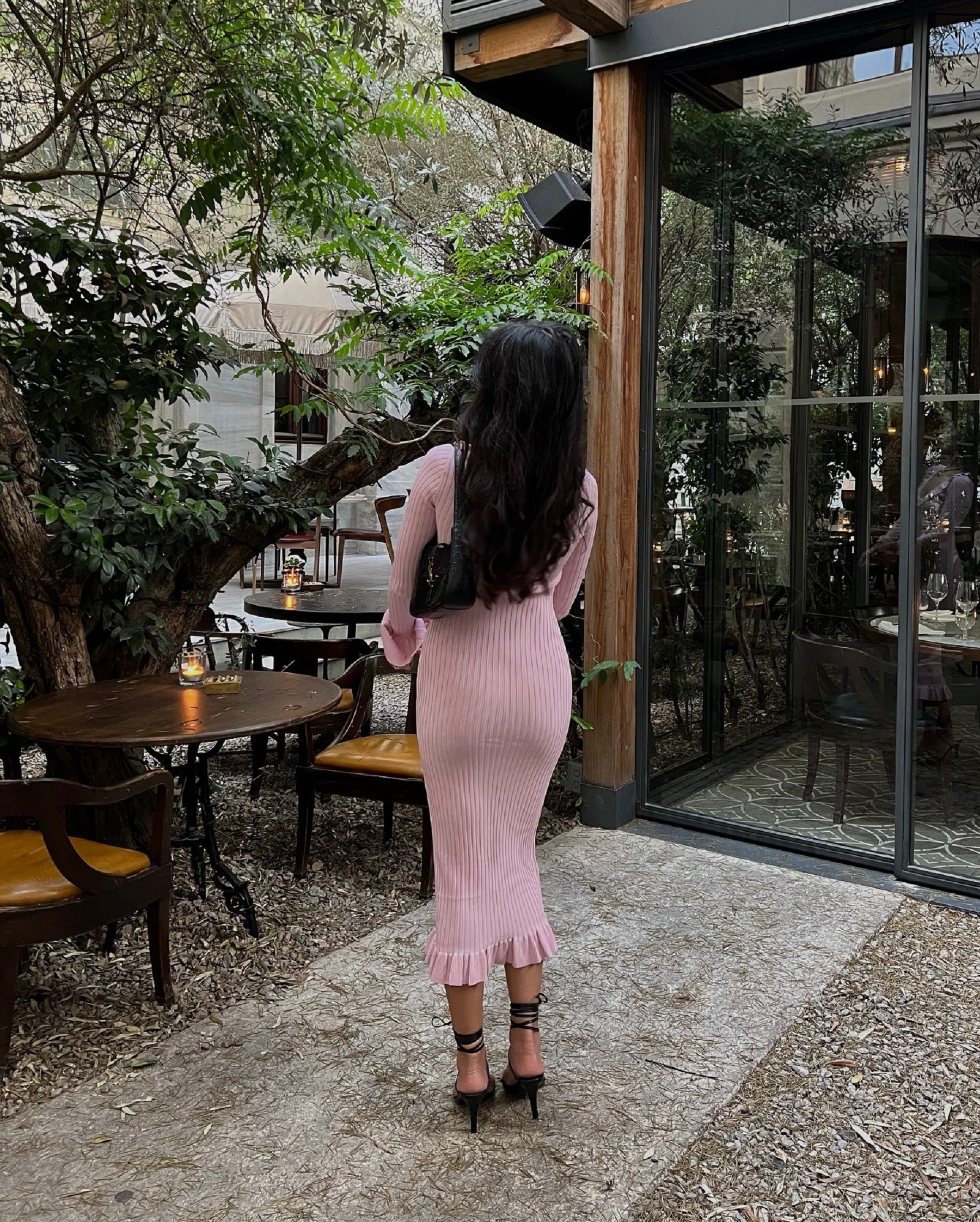 CurvesSense 2024 Lapel Ruffles Slim Fit Temperament Hip-wrapped Long Sleeves Single-breasted Knitted Dress Women