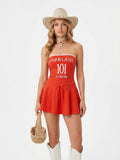Women's Orange Tube Top Mini Dress - Casual Summer A-Line Sundress with Adjustable Drawstring Waist, Cute & Sexy Beach Dress