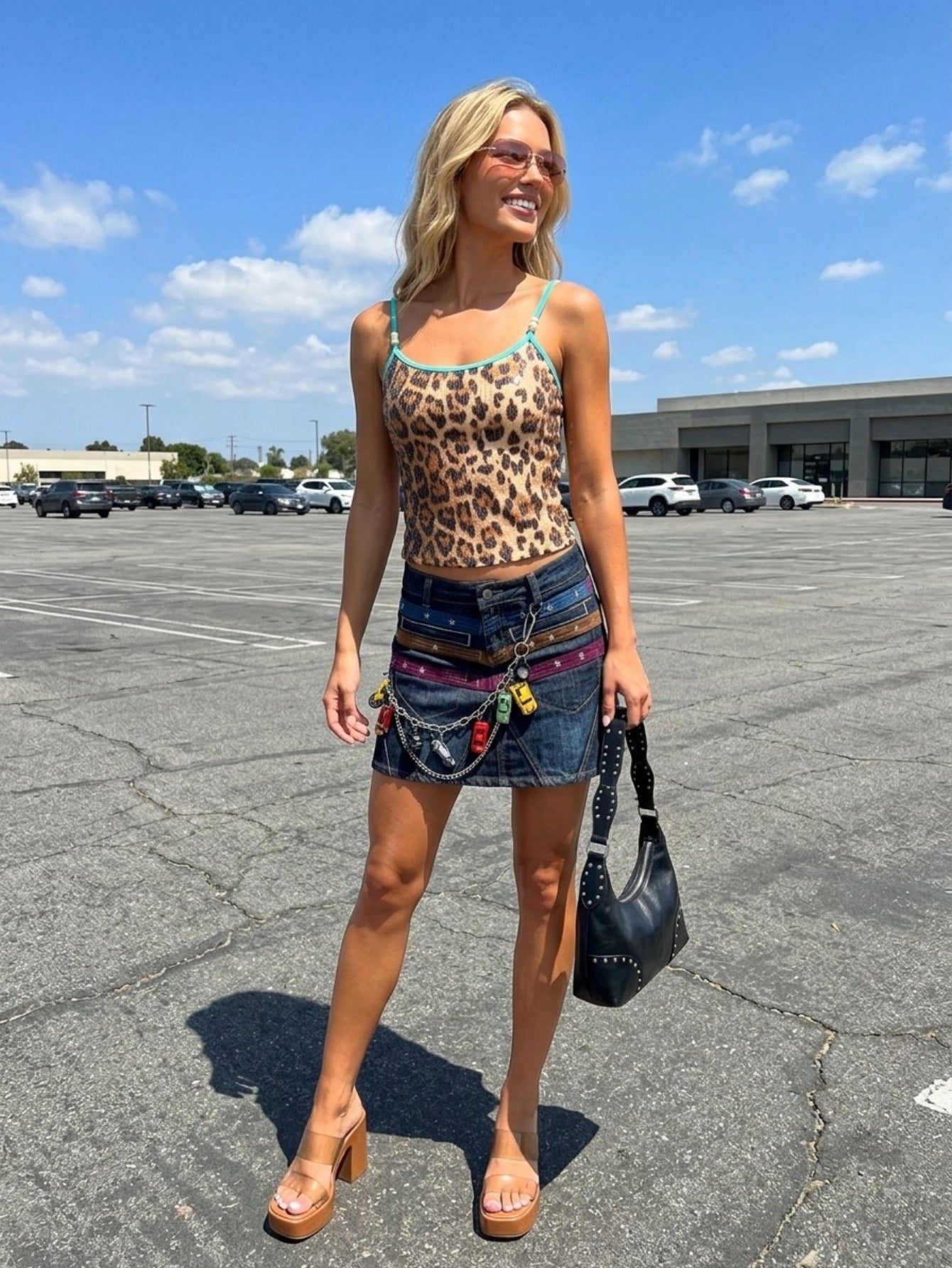 Women's Leopard Print Camisole Top - Y2K Beaded Halter Neck Sleeveless Tank with Contrast Binding | Retro Summer Streetwear
