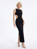 Women's Elegant Black Maxi Dress - Sexy Cut-Out Waist & Strappy Back Summer Evening Gown for Formal Party