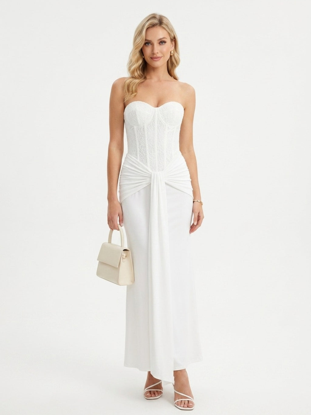 Women's Elegant Strapless Backless Long Dress with Ruched Detail Perfect for Party & Formal Events, Woven Fabric with Slight Stretch
