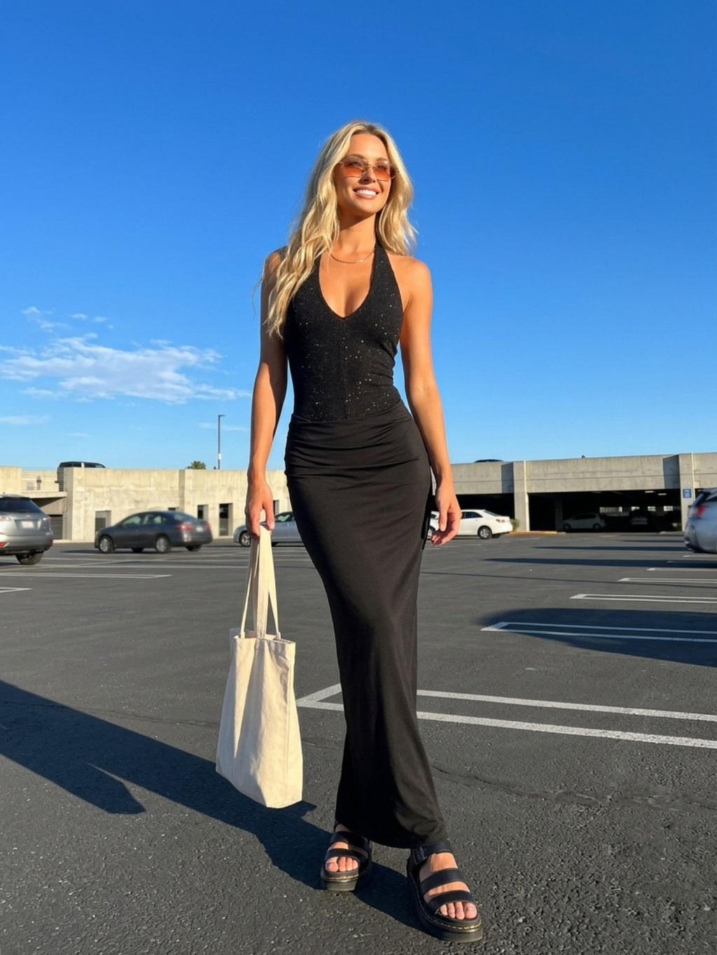 Women's Black Halter Maxi Dress - Deep V Neck Slinky Ruched Evening Gown | Formal Party Long Dress