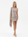 Women's Sleeveless Bodycon Dress - Asymmetric Draped Detail Open Back Cocktail Party Mini Dress