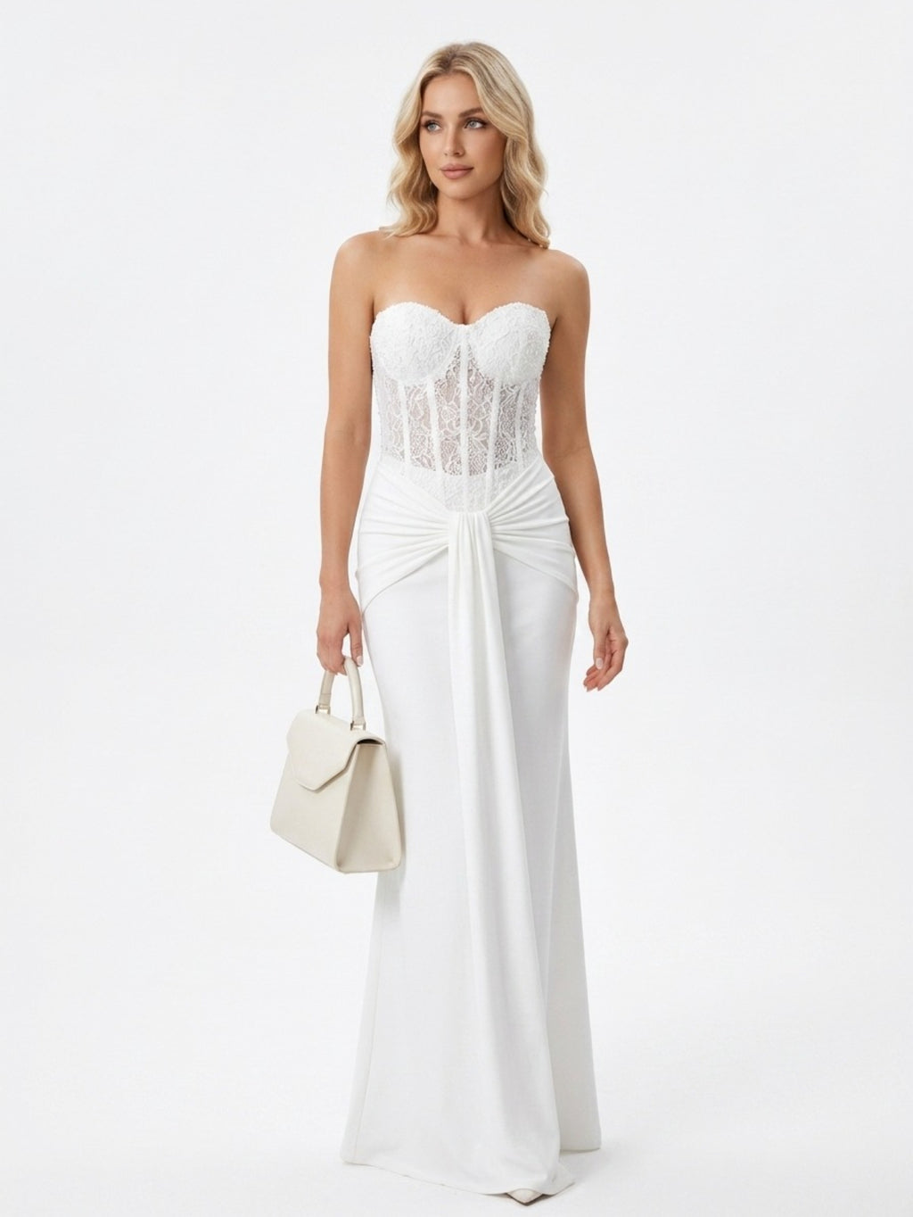 Women's Elegant Strapless Backless Long Dress with Ruched Detail Perfect for Party & Formal Events, Woven Fabric with Slight Stretch