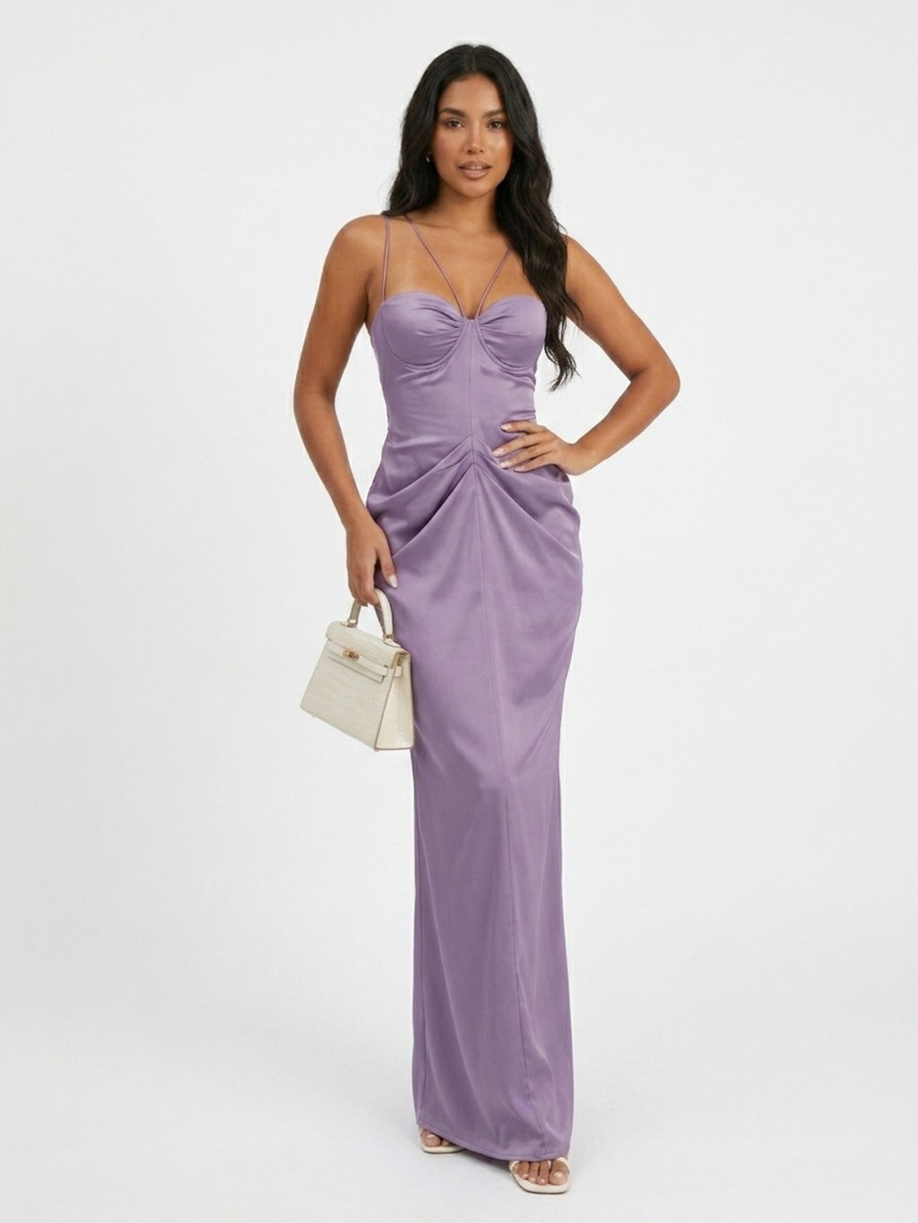 Women's Elegant Black Halter Neck Maxi Dress - Ruched Satin Evening Gown with Sweetheart Neckline for Formal Party
