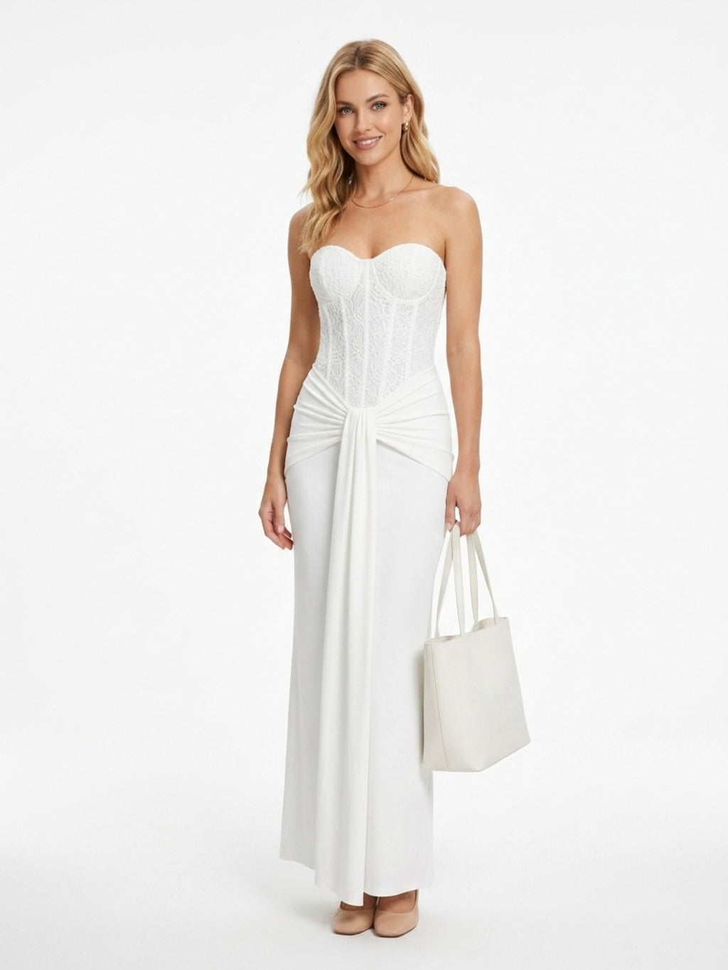 Women's Elegant Strapless Backless Long Dress with Ruched Detail Perfect for Party & Formal Events, Woven Fabric with Slight Stretch