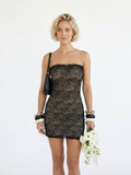 Women's Black Lace Strapless Dress - Bodycon Mini Dress with Scalloped Hem | Elegant Party Cocktail Dress