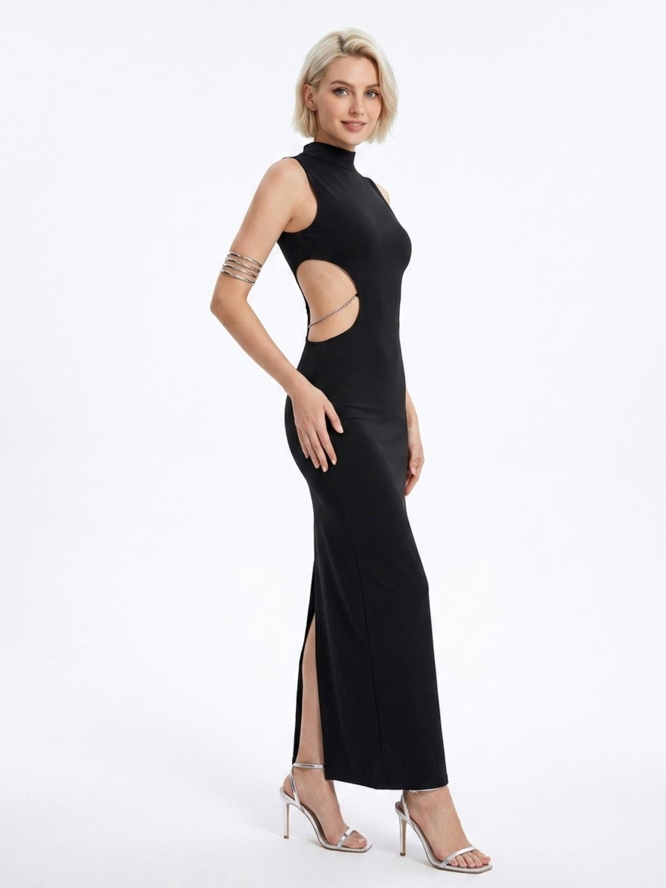 Women's Elegant Black Maxi Dress - Sexy Cut-Out Waist & Strappy Back Summer Evening Gown for Formal Party