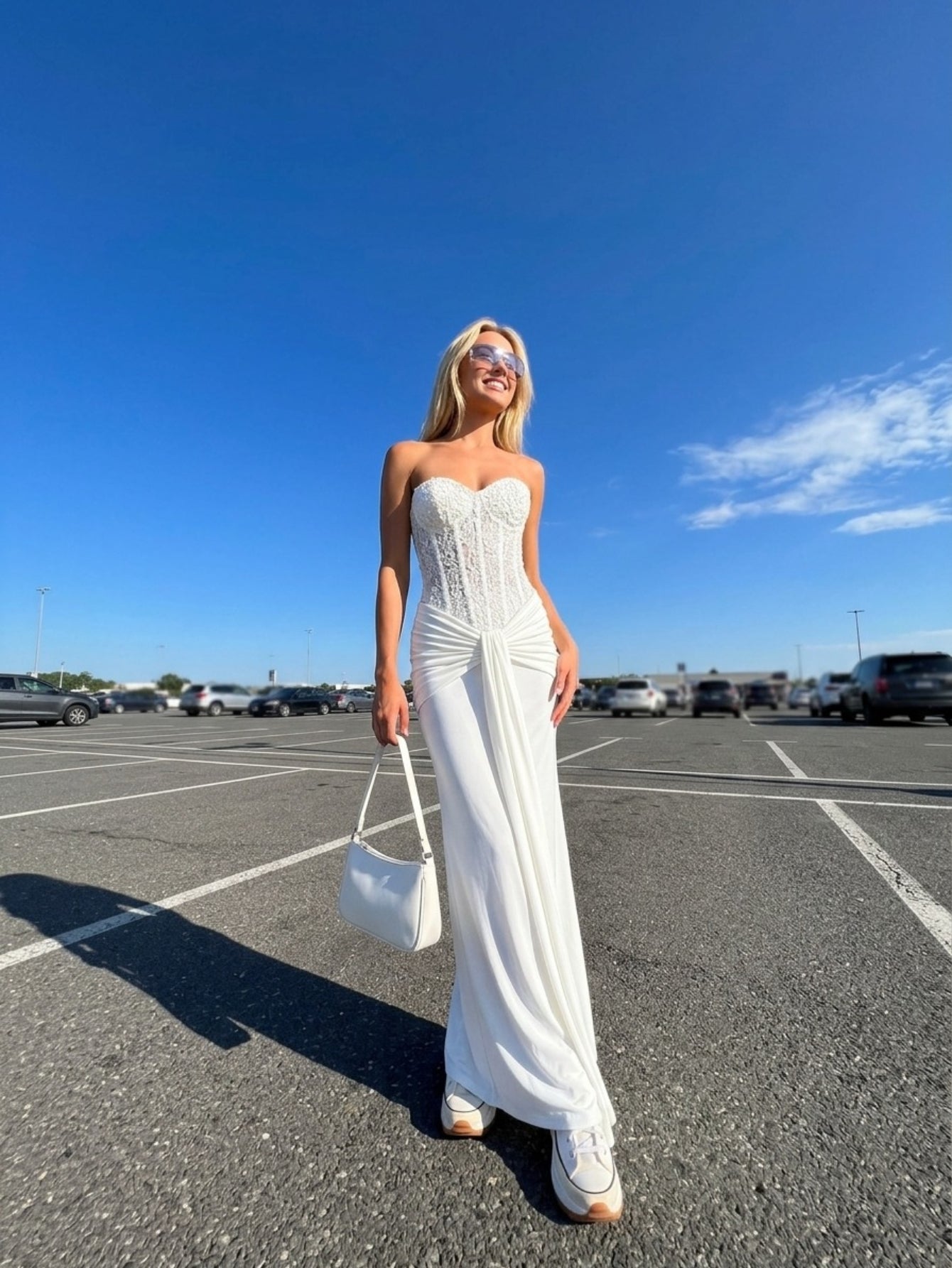 Women's Elegant Strapless Backless Long Dress with Ruched Detail Perfect for Party & Formal Events, Woven Fabric with Slight Stretch