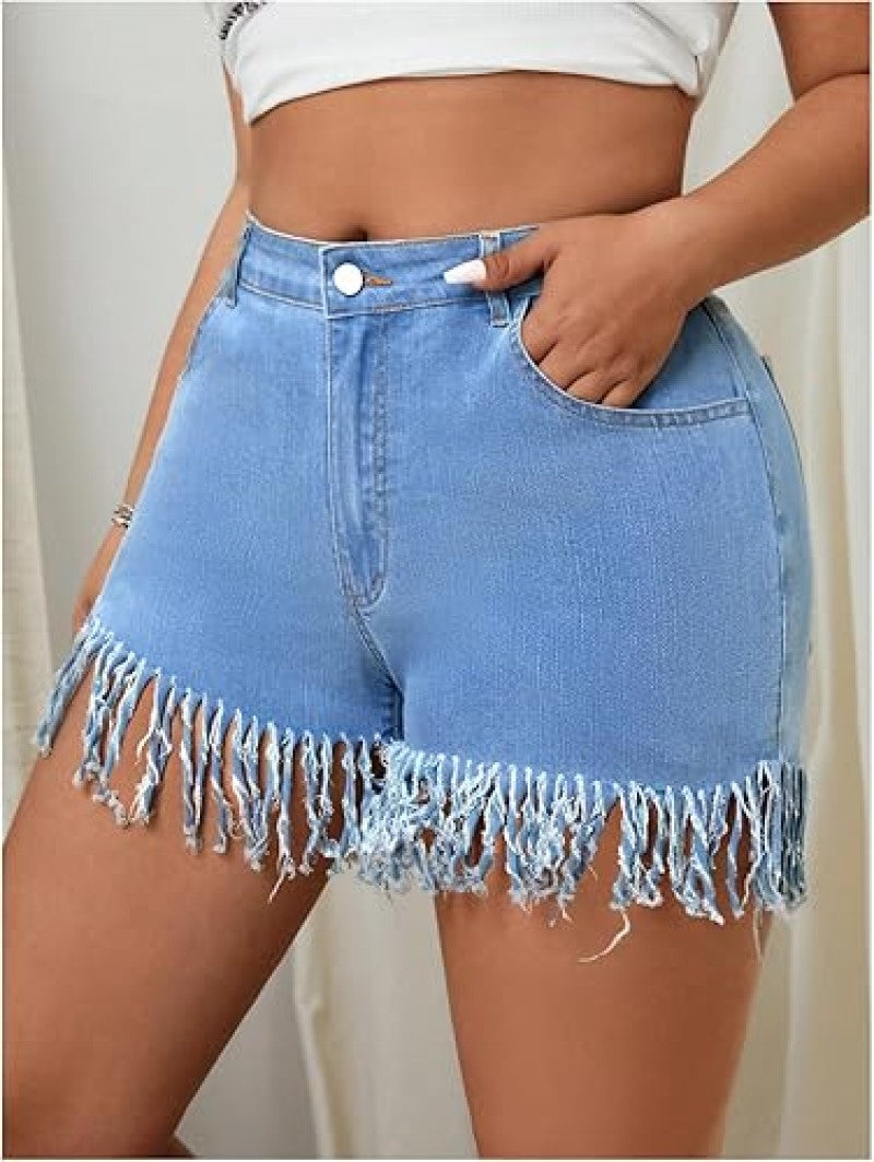 Plus Size Clothes Oversized Fringe Denim Shorts