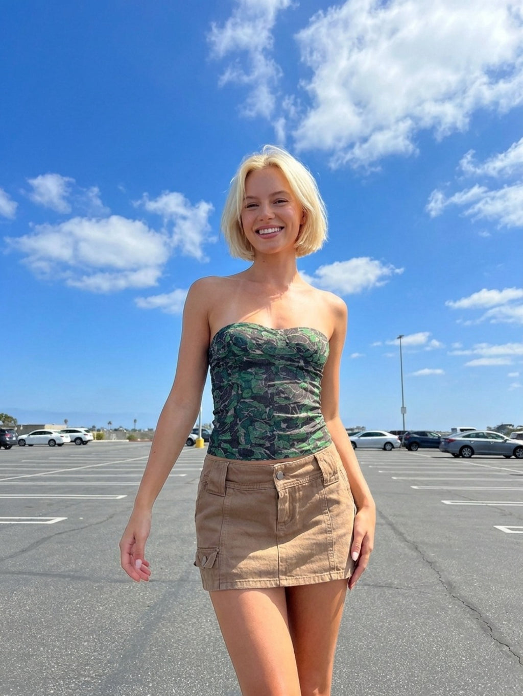 Women's Green Floral Print Tube Top - Retro Smocked Camisole for Summer Casual Streetwear