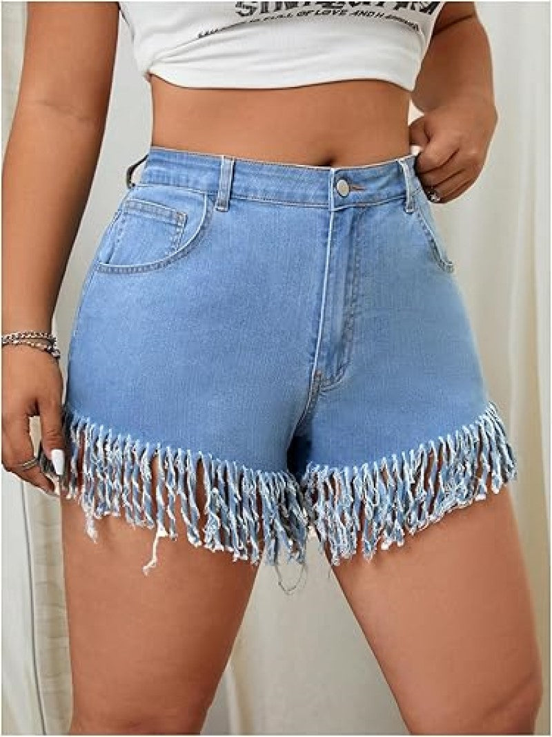 Plus Size Clothes Oversized Fringe Denim Shorts