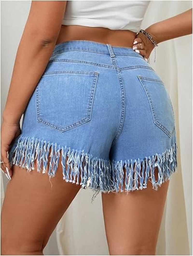 Plus Size Clothes Oversized Fringe Denim Shorts