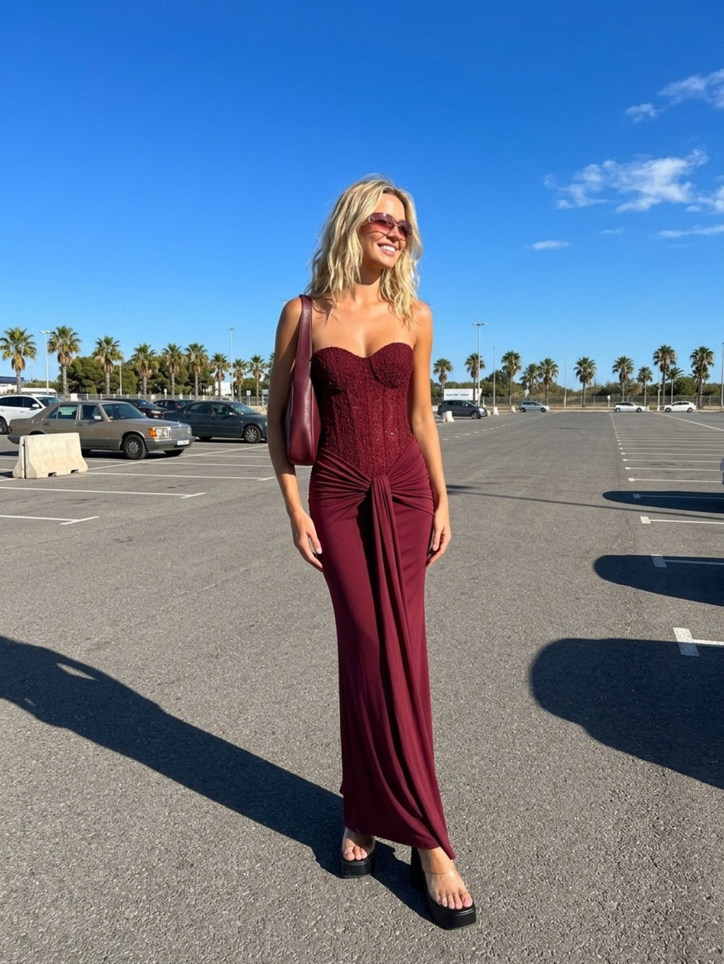 Women's Elegant Strapless Backless Long Dress with Ruched Detail Perfect for Party & Formal Events, Woven Fabric with Slight Stretch