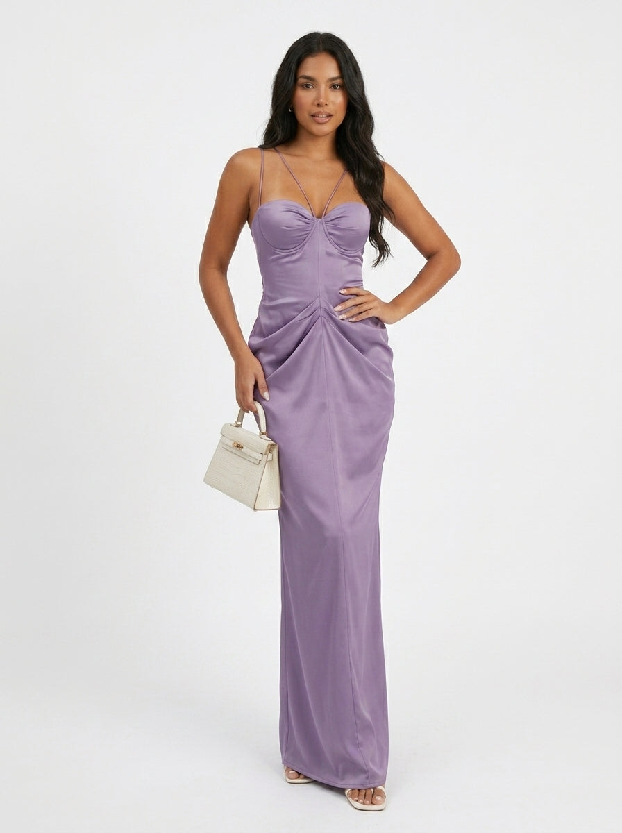Women's Elegant Black Halter Neck Maxi Dress - Ruched Satin Evening Gown with Sweetheart Neckline for Formal Party