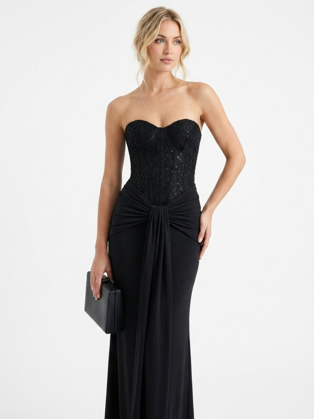 Women's Elegant Strapless Backless Long Dress with Ruched Detail Perfect for Party & Formal Events, Woven Fabric with Slight Stretch