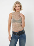 Women's Textured High Neck Sleeveless Crop Top - Ribbed Knit Slim Fit Tank for Summer Street Style