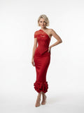 Women's One Shoulder Asymmetric Maxi Dress - Red Lace Corset Cutout Bodycon Evening Gown