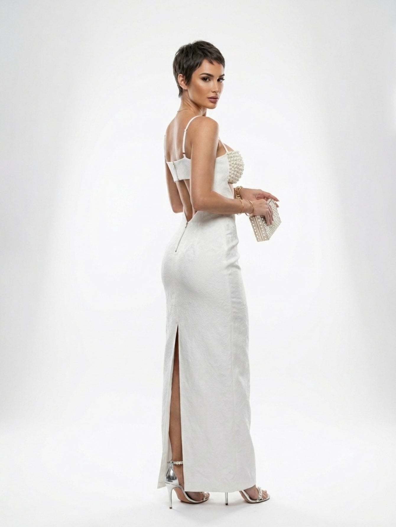 Women's Pearl Beaded Tube Top & Satin Maxi Skirt Set - Elegant Casual Summer Beach Wedding Guest Outfit