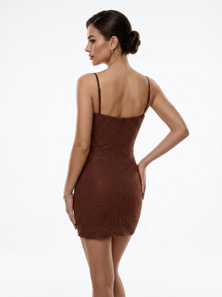 Women's Sparkly Bodycon Dress - Sexy Deep V-Neck Ruched Sparkle Mini Dress for Party