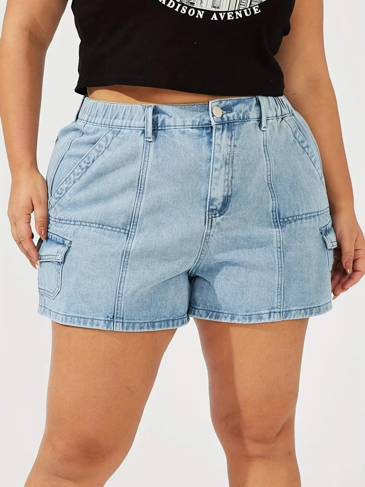 Plus Size Clohtes Pocket Denim Shorts Elastic Large Size Fat MM Pants