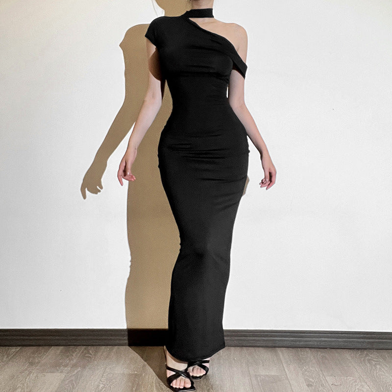 CurvesSense One-Shoulder Long Skirt Oblique Collar Off-Shoulder Slim Dress