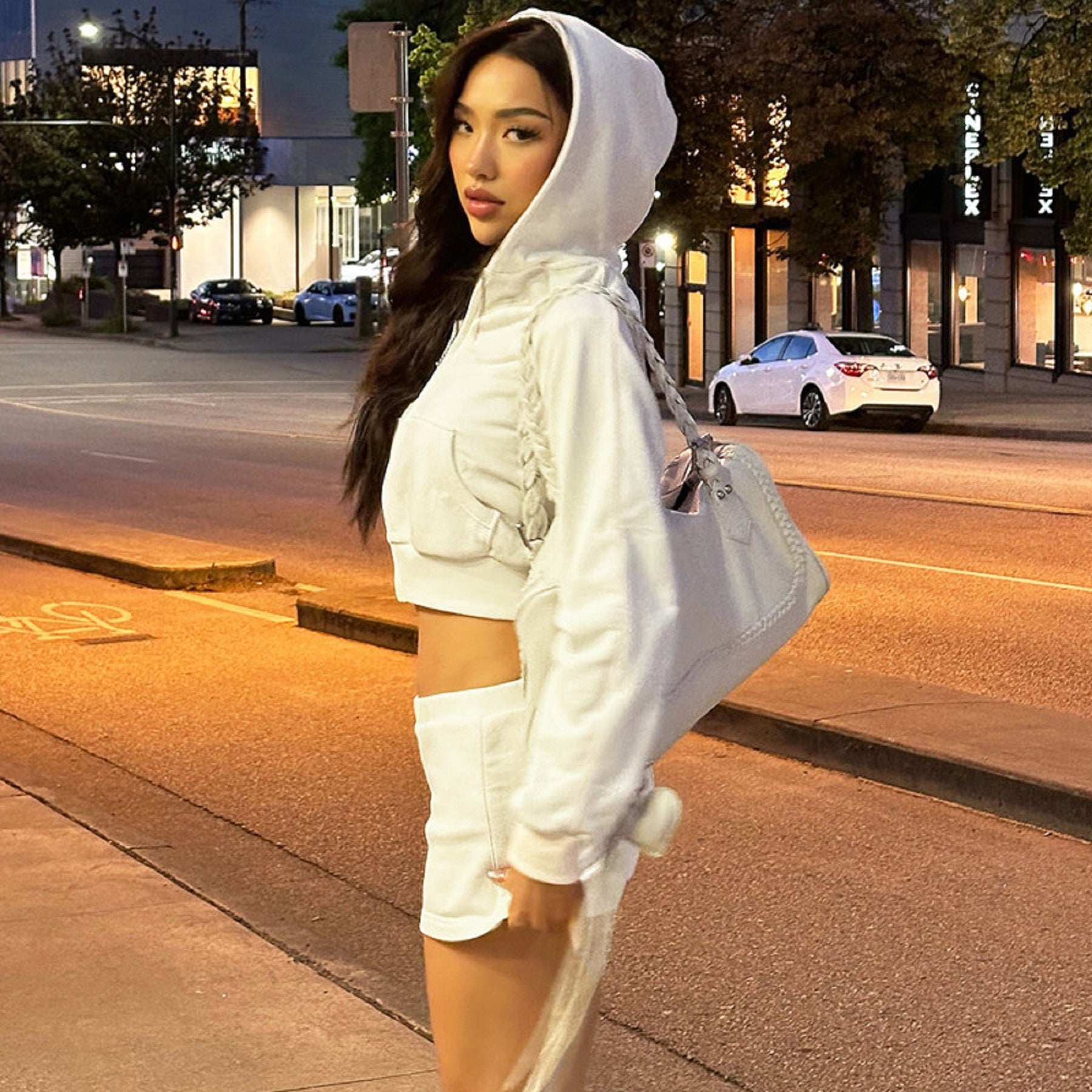 European and American style 2024 autumn and winter new long-sleeved hooded zipper sweatshirt slim short skirt two-piece suit fashionable casual suit