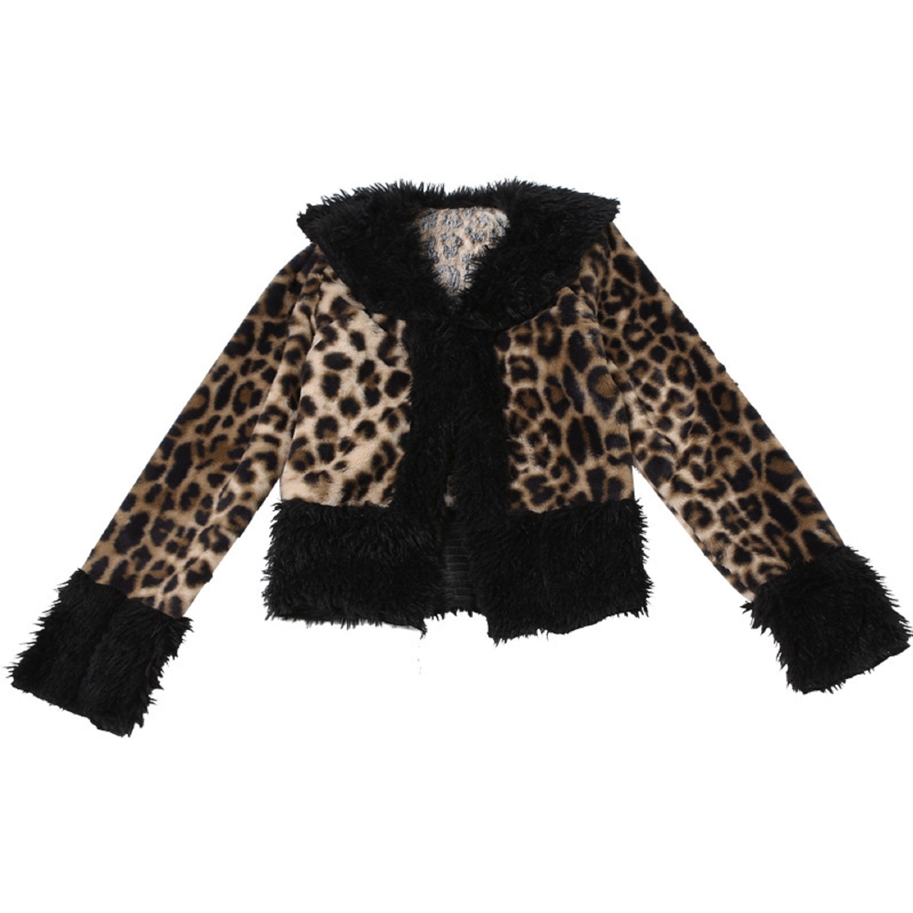 CurvesSense Autumn and winter new 2024 European and American women's retro sexy leopard print slim fur collar warm jacket