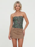 Women's Green Floral Print Tube Top - Retro Smocked Camisole for Summer Casual Streetwear
