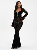Women's One Shoulder Velvet Burnout Jumpsuit - Long Sleeve Flared Leg Romper with Keyhole Neckline