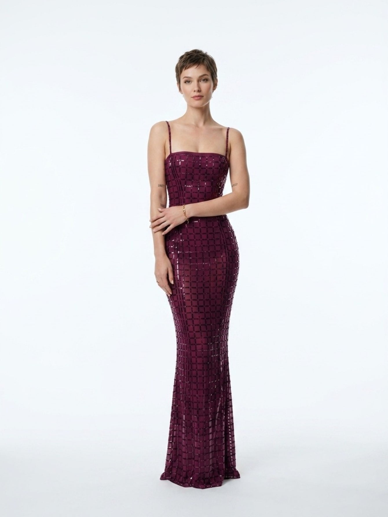 Women's Sequin Mermaid Maxi Dress - Emerald Green/Plum Purple Strapless Fishtail Formal Gown
