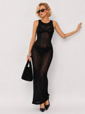 Women's Sheer Mesh Maxi Dress - Sleeveless Bodycon Camisole Gown with Underwire Bralette Detail