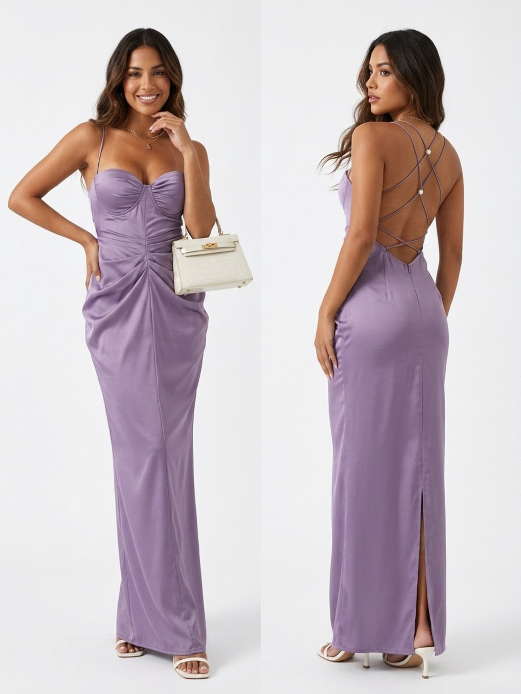 Women's Elegant Black Halter Neck Maxi Dress - Ruched Satin Evening Gown with Sweetheart Neckline for Formal Party
