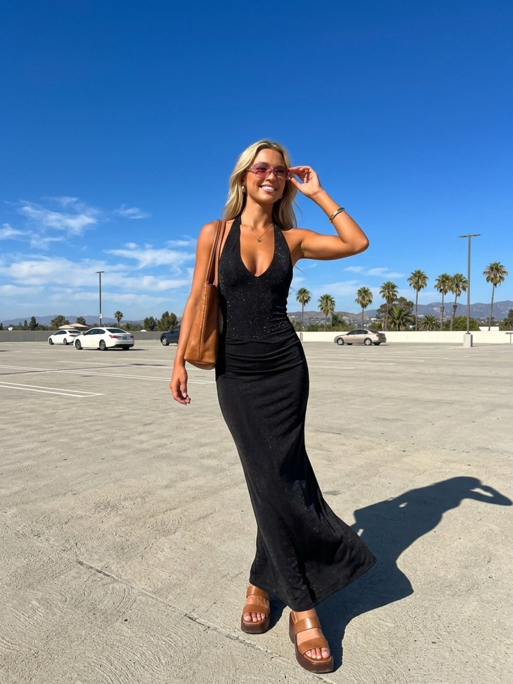 Women's Black Halter Maxi Dress - Deep V Neck Slinky Ruched Evening Gown | Formal Party Long Dress