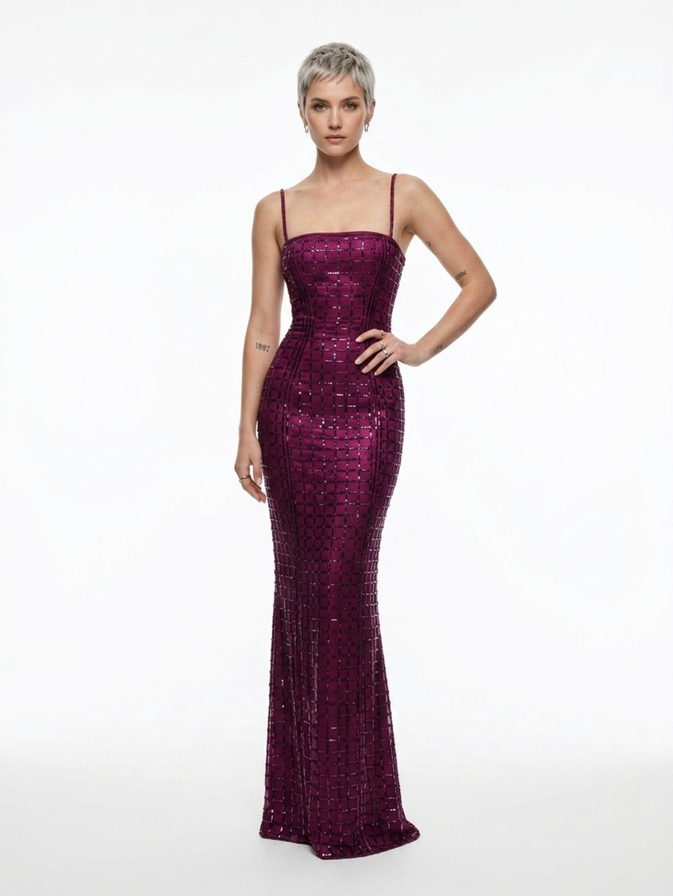 Women's Sequin Mermaid Maxi Dress - Emerald Green/Plum Purple Strapless Fishtail Formal Gown