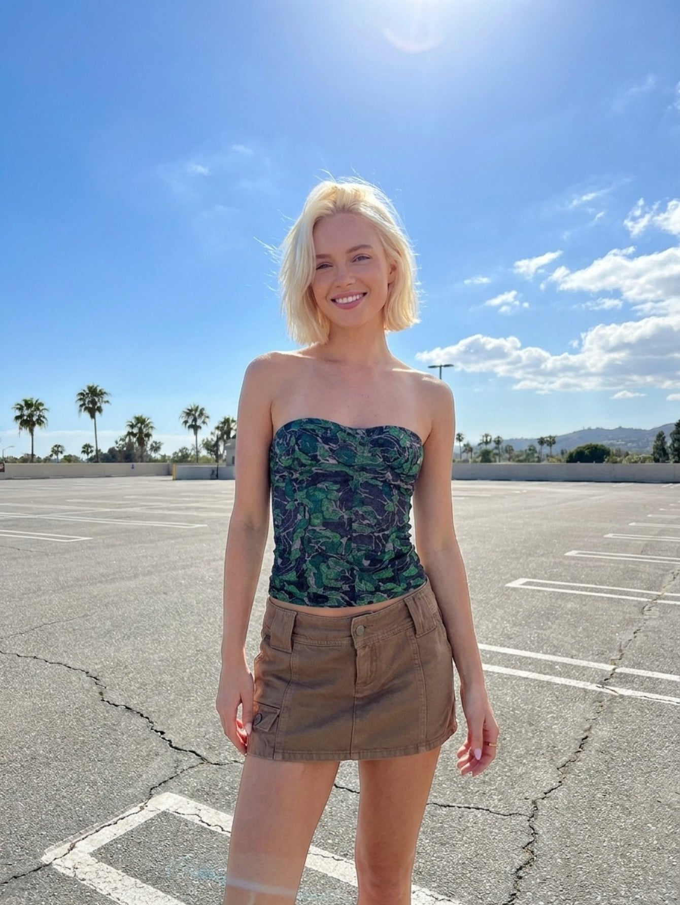 Women's Green Floral Print Tube Top - Retro Smocked Camisole for Summer Casual Streetwear