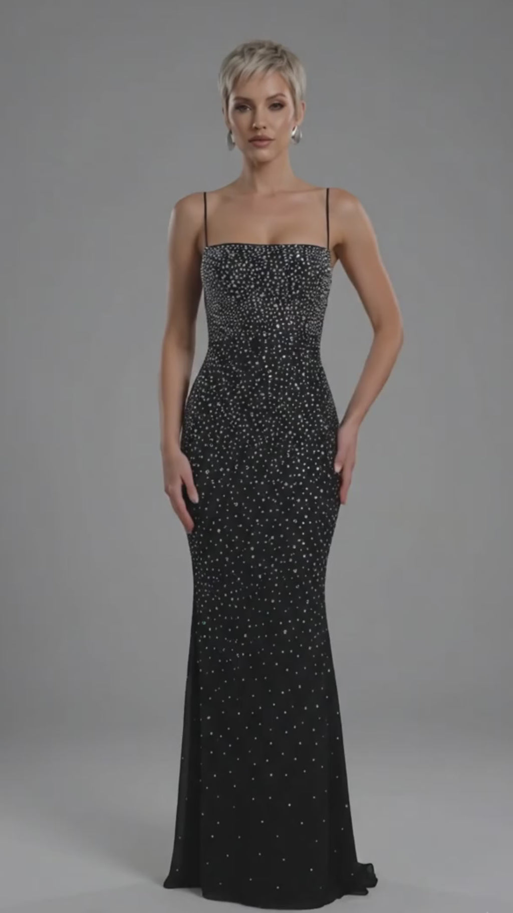 Vestido largo brillante de pedrería para mujer - Sexy, con tirantes finos, cuello cuadrado y purpurina, vestido de noche ajustado